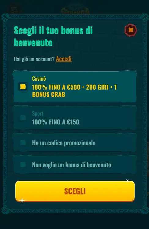 spinanga casino compila il modulo