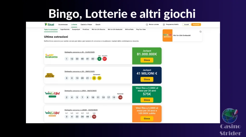 Bingo, Lotterie e altri giochi