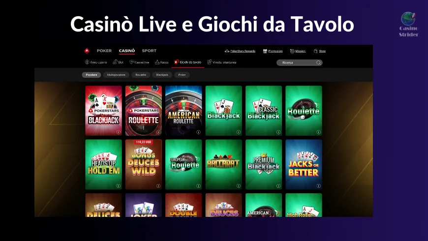 Casinò Live e Giochi da Tavolo
