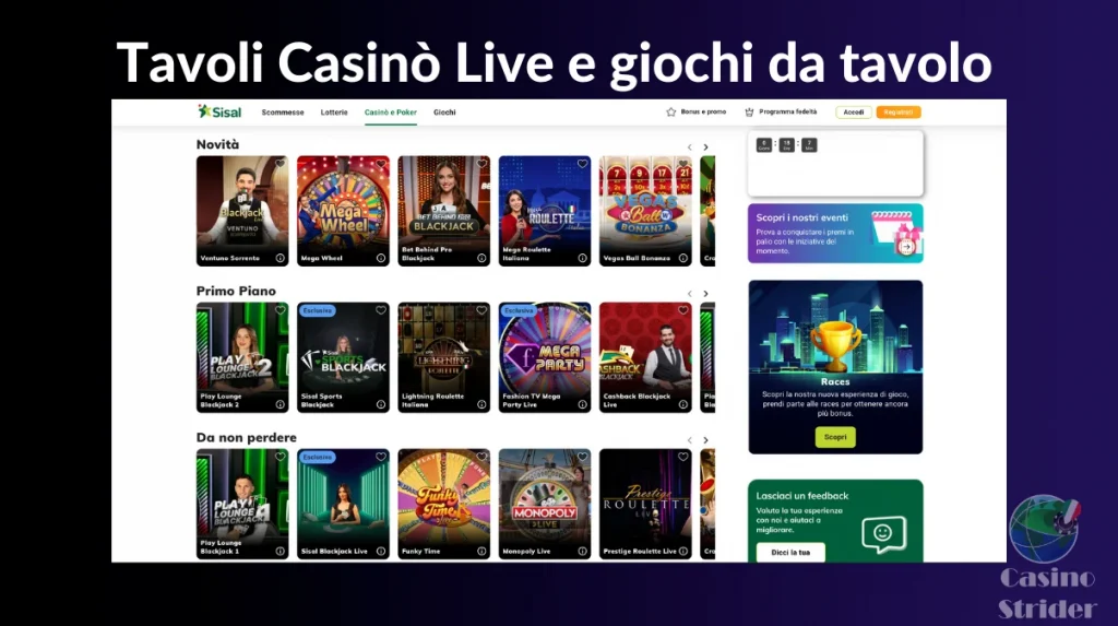 Tavoli Casinò Live e giochi da tavolo