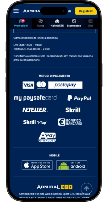 Metodi di pagamento e prelievo
